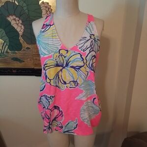 Lilly Pulitzer Floral V-Neck Tank Top Woman's Size S Preowned
